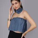 Buy Denim Loose Tube Crop Top One Size Blue Online