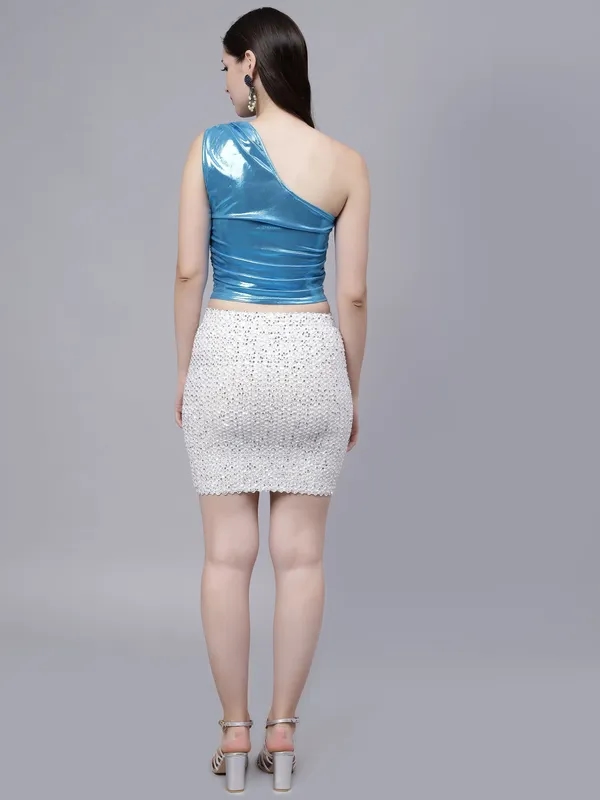 Buy Metallic One Shouder Top S Blue Online