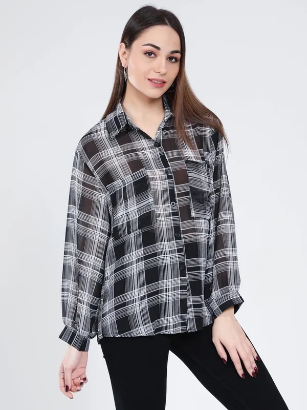 Plaid Sheer Shirt One-Size Black