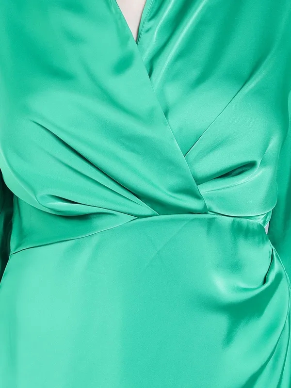 Satin Wrap Short Dress S Green