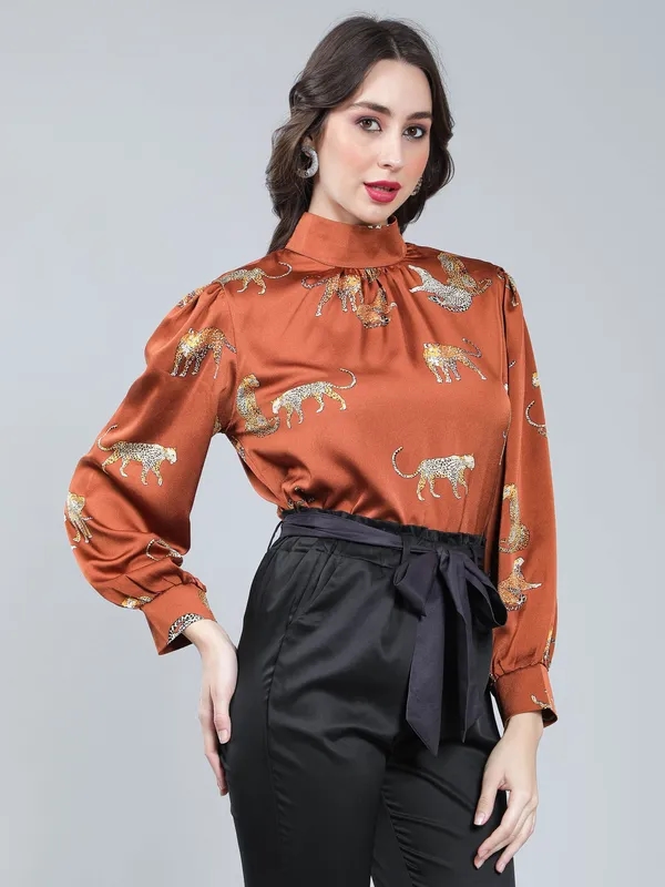 Leopards Print Blouse S Rust