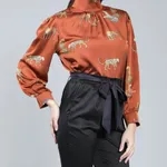 Leopards Print Blouse S Rust