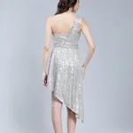 Sequined Cocktail Dress S One Sizeilver