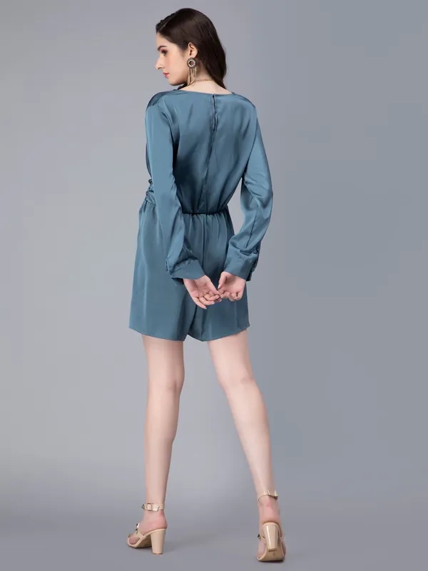 Buy Front Overlap Flair Satin Playsuit M Blue at Best Price