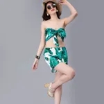 Buy Stylish Front Knot Tube Top and Shorts Set M Green Online