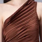 Fan Pleats One-Shoulder Dress S Brown