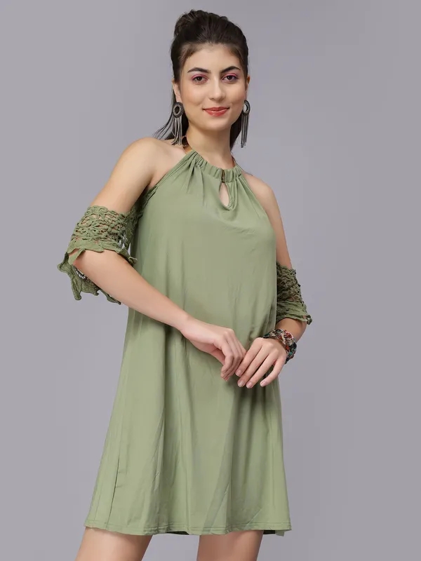 Buy Off-Shoulder Lace Cutout Dress S Green