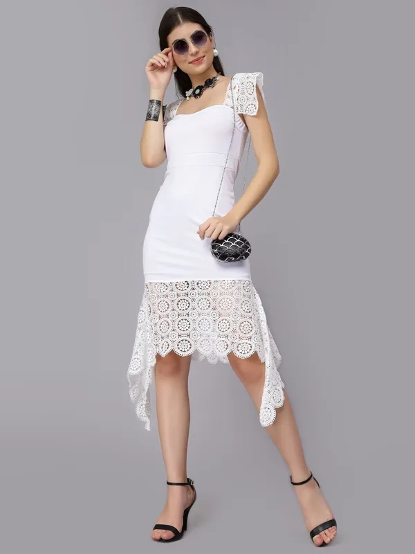 Buy Elegant Mermaid Spaghetti Lace Dress M White