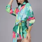 Floral Wrap Shirt Mini Dress XS Multi
