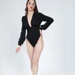 Shop for Sexy Plunged  V- Neck  Bodysuit S Black Online