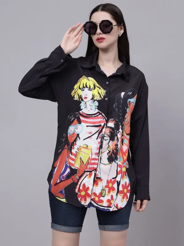 Hip-Hop Girls Oversized Shirt  One Size Black