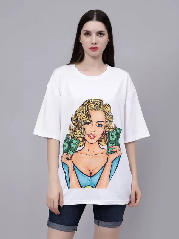 Gambling Girl Graphic Oversized T- Shirt One Size White