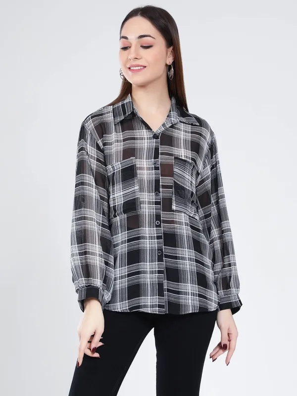 Buy Plaid Sheer Shirt One-Size Black