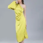 Buy Draped Satin One Shoulder Dress S Yellow