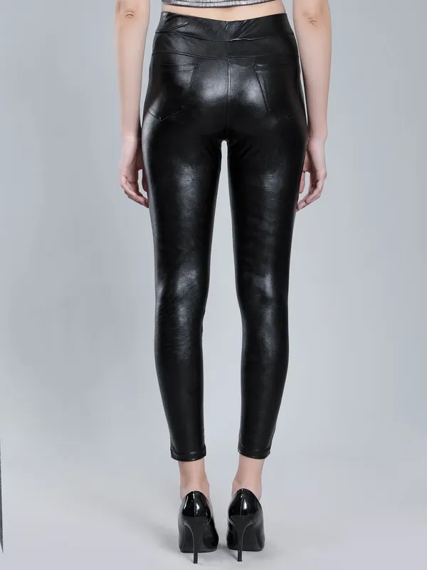 Leather Look Stretch Pants S Black