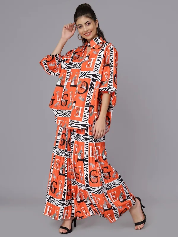 Buy Tiger Print Oversized Two-Piece Set One Size Orange Online