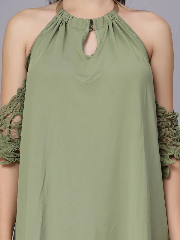 Buy Off-Shoulder Lace Cutout Dress S Green at Best Price