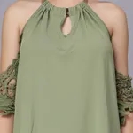 Buy Off-Shoulder Lace Cutout Dress S Green at Best Price