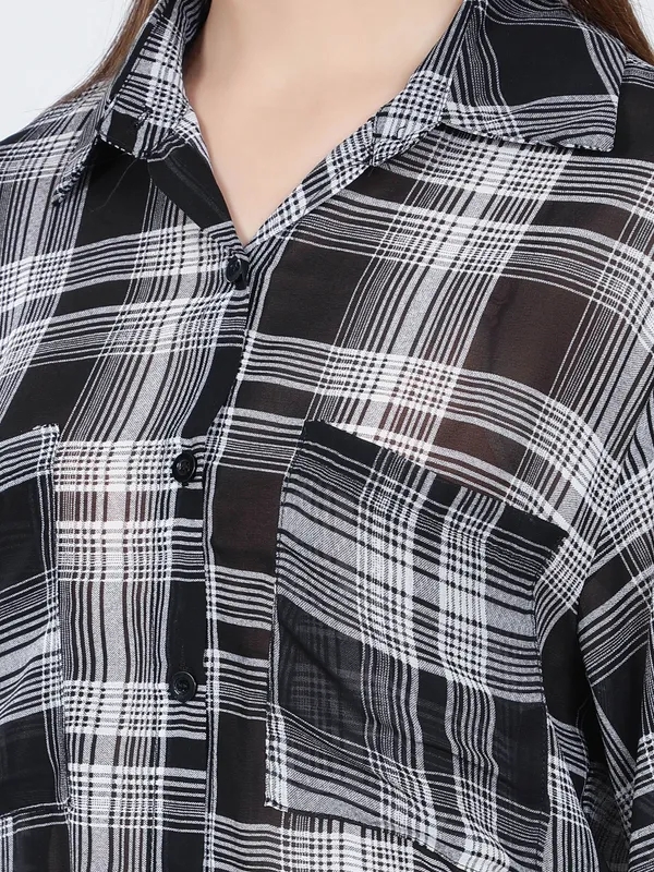 Buy Plaid Sheer Shirt One-Size Black Online