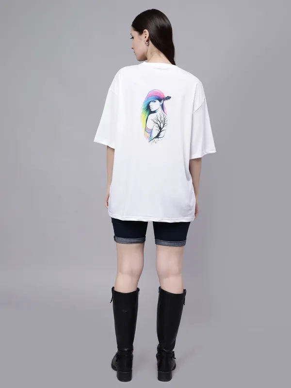 Buy Gambling Girl Graphic Oversized T- Shirt One Size White