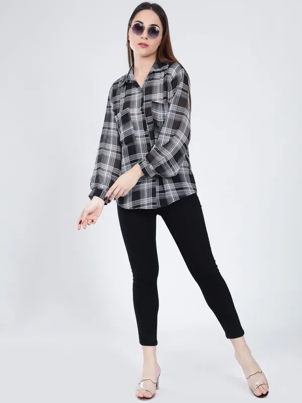 Buy Plaid Sheer Shirt One-Size Black at Best Price