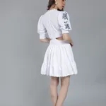 Buy Flower Embroidery Waist Cut Out Dress M White