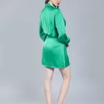 Satin Wrap Short Dress S Green
