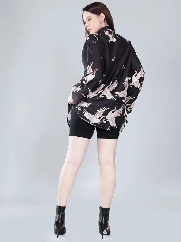 Buy Crane Print Oversized Shirt M Black