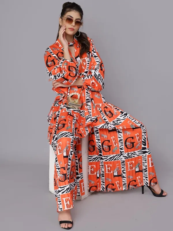 Buy Tiger Print Oversized Two-Piece Set One Size Orange