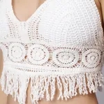 Buy Sexy Fringe Hem Crochet Halter Top One Size White at Best Price