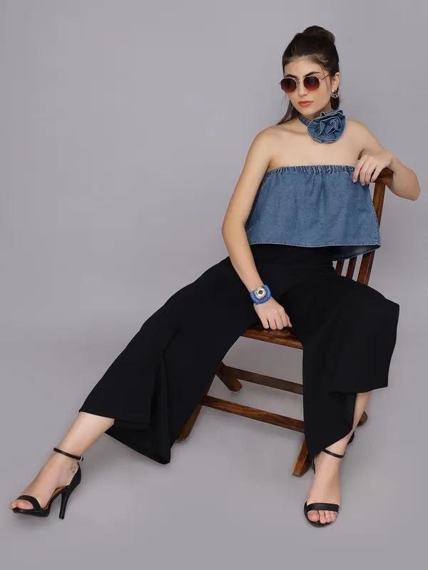 Buy Denim Loose Tube Crop Top One Size Blue