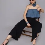 Buy Denim Loose Tube Crop Top One Size Blue