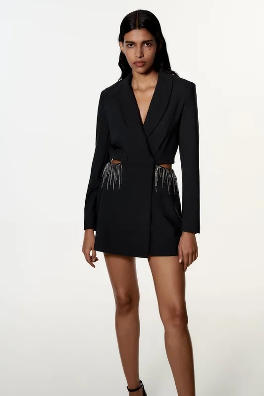 Rhinestones Cut-Out Playsuit S Black