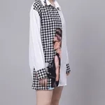 Buy Houndstooth Pattern Oversized Shirt One Size White-Black