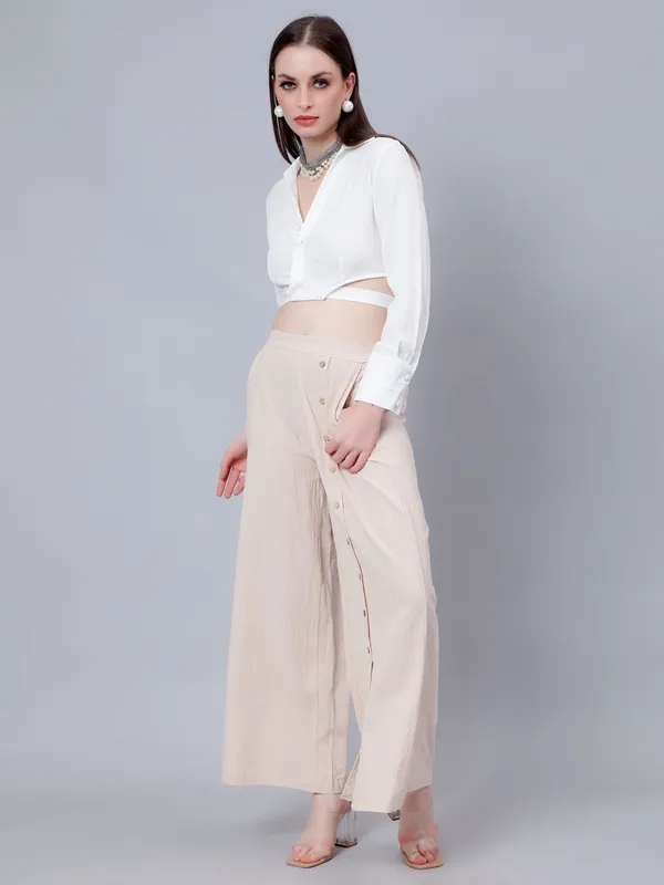 Buy Classic Blouse & Culottes Set S Beige