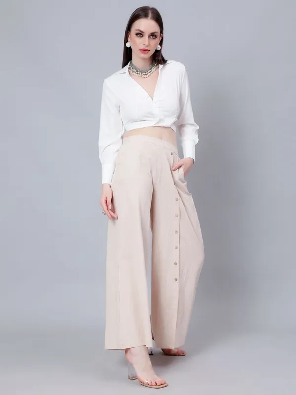 Classic Blouse & Culottes Set S Beige