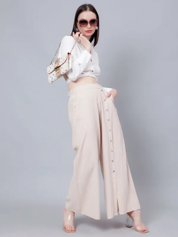 Buy Stylish Classic Blouse & Culottes Set S Beige Online