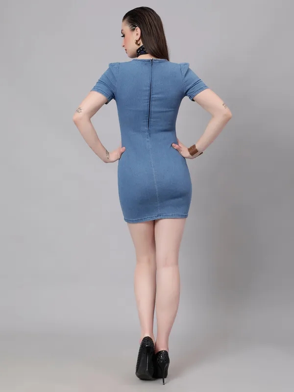 Buy Chic Bodycon Short Denim Dress S Blue Online