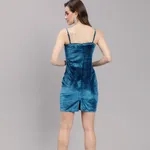 Buy Stylish Rhinestones Studded Velvet Strappy Dress One Size Sea Blue Online