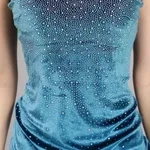 Buy Rhinestones Studded Velvet Strappy Dress One Size Sea Blue Online