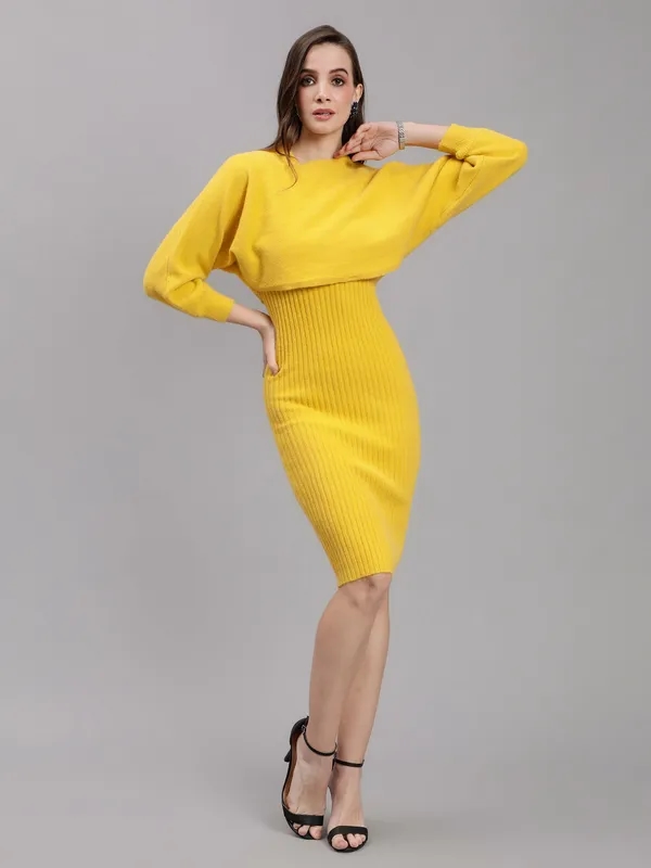 Knitted Two Piece Dress Set One Size Yellow