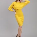 Knitted Two Piece Dress Set One Size Yellow