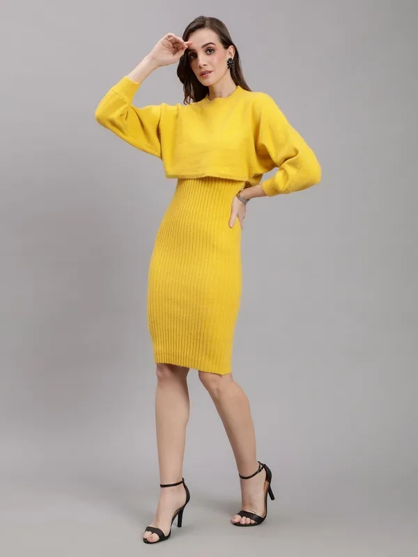 Buy Knitted Two Piece Dress Set One Size Yellow at Best Price