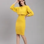 Buy Knitted Two Piece Dress Set One Size Yellow at Best Price