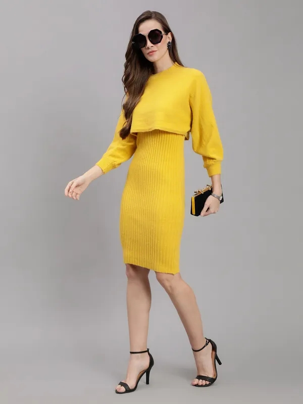 Shop for Knitted Two Piece Dress Set One Size Yellow Online