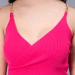 Chain Straps Cross Over knitted Dress One Size Hot Pink