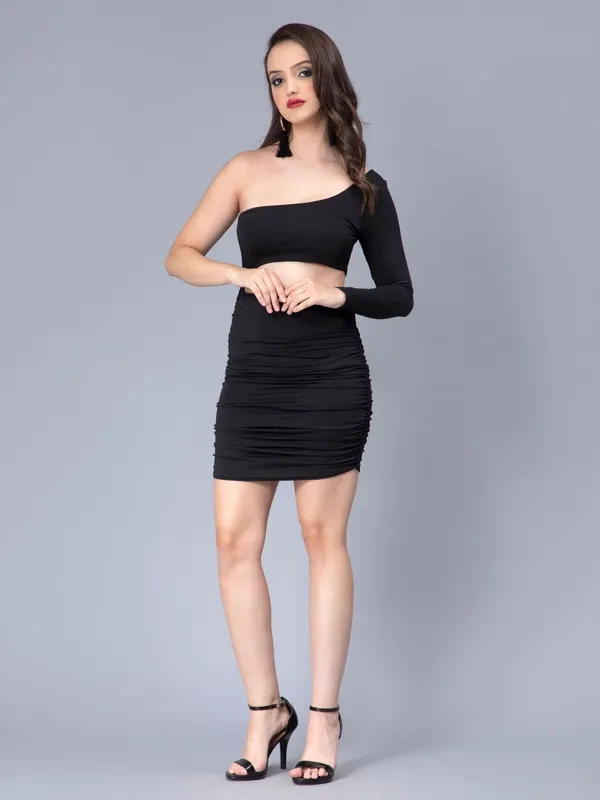 Sexy Hollow Out Short Dress S Black