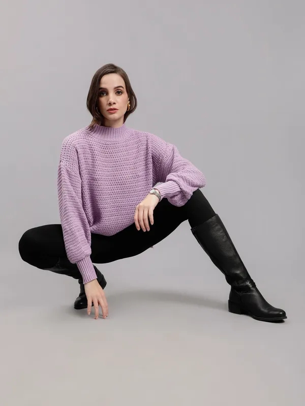 Buy Warm Knitted Pullover  One Size Lavender