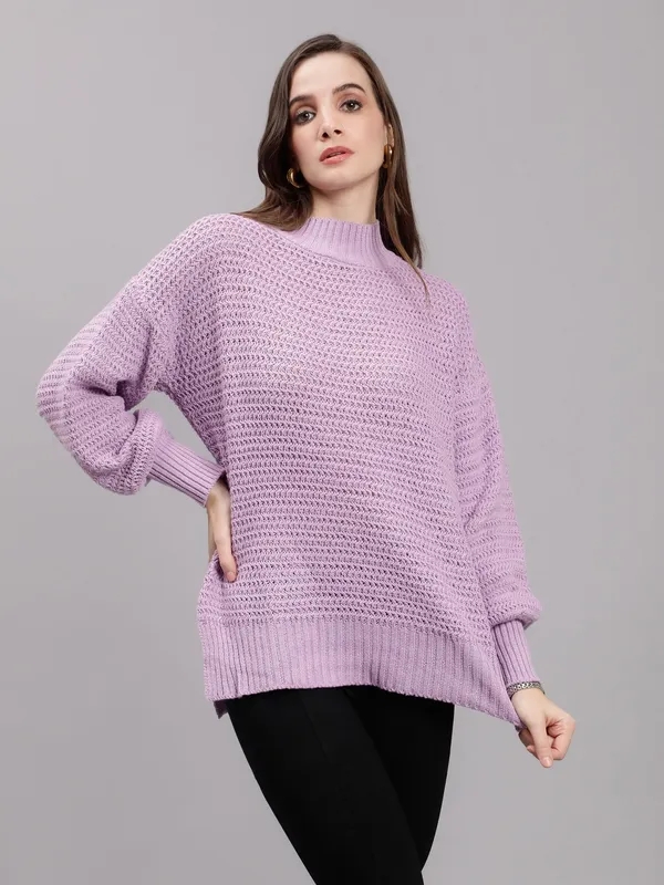 Warm Knitted Pullover  One Size Lavender