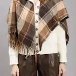 Shop for Plaid Cape Knitted Cardigan One Size White Online